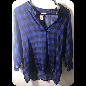 Shear plaid flowy top